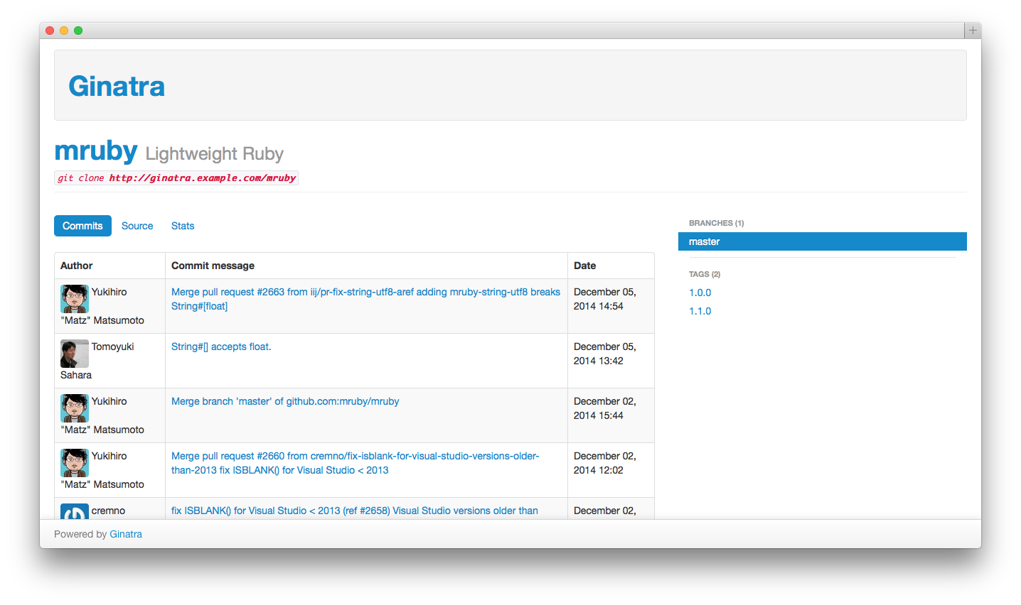 Ginatra commits log